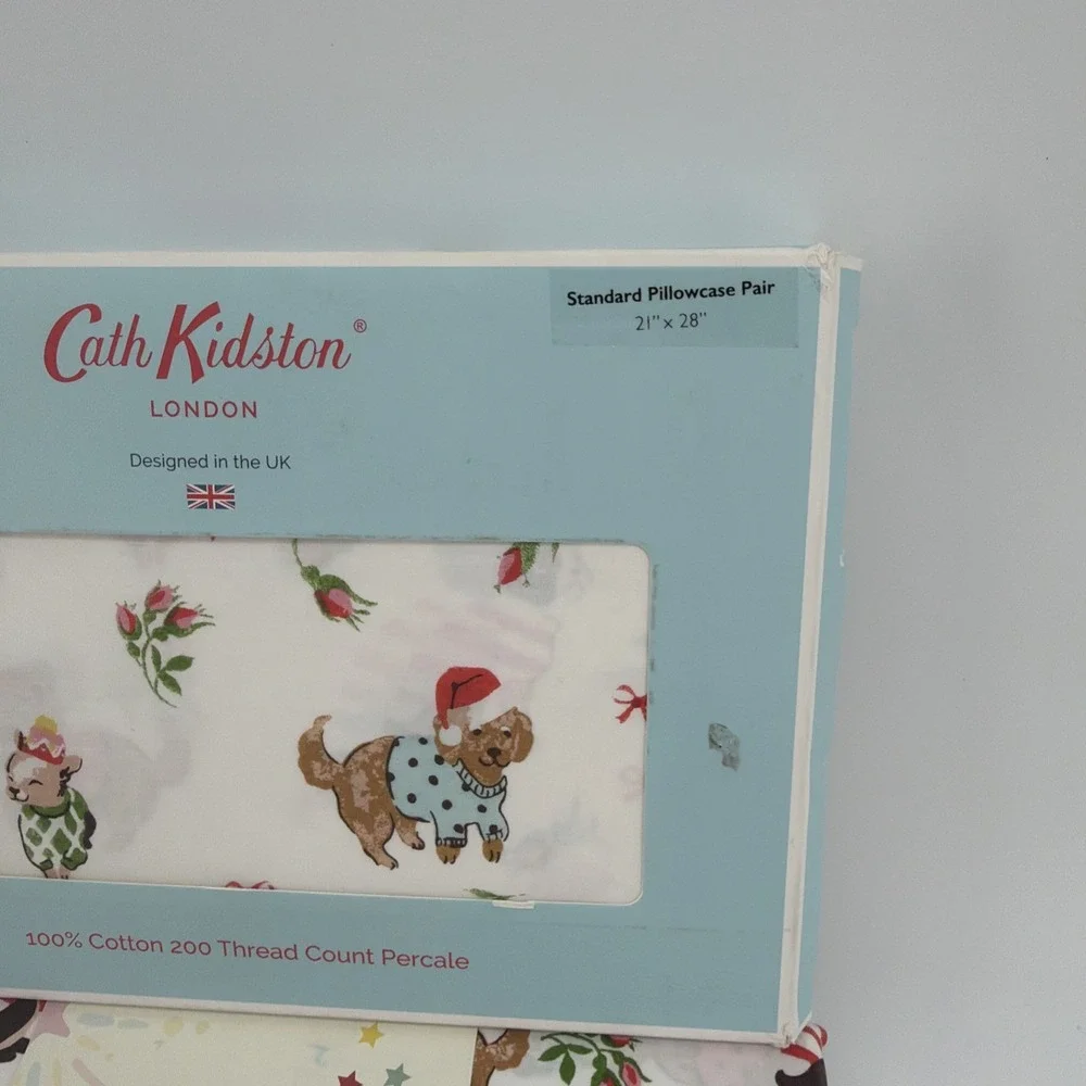 Cath Kidston London 6pc QUEEN Cotton Christmas ~ PUPPY LOVE PINK ~ Sheet Set New